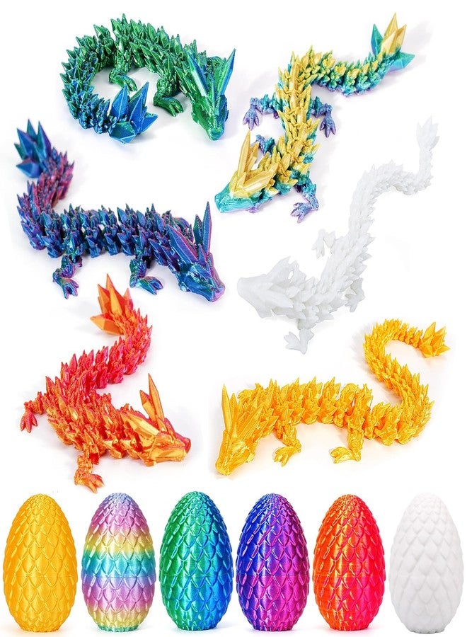 Apear1 6 Pcs 3D Printed Dragon Eggs with Dragon Inside, Mini Dragon Egg Fidget Toy 3D Articulated Crystal Dragon Eggs, Easter Basket Stuffers 3D Printed Easter Eggs Animals Toy Set (Multicolor-6pcs) - Image 1